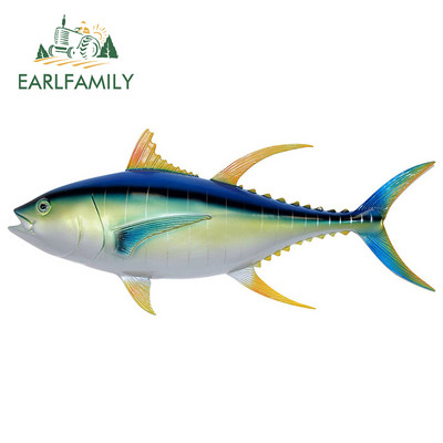 EARLFAMILY 13 cm Sárgaúszójú Tuna Fine Autómatricákhoz Vízálló matrica Autóstílus Vinyl anyag Karcálló JDM SUV RV-hez