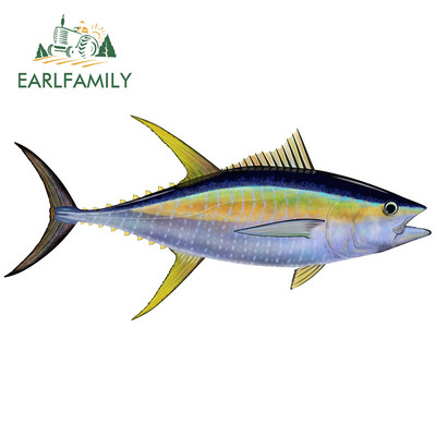 EARLFAMILY 13 cm Sárgaúszójú Tuna Fine Autómatricákhoz Vízálló matrica Autóstílus Vinyl anyag Karcálló JDM SUV RV-hez