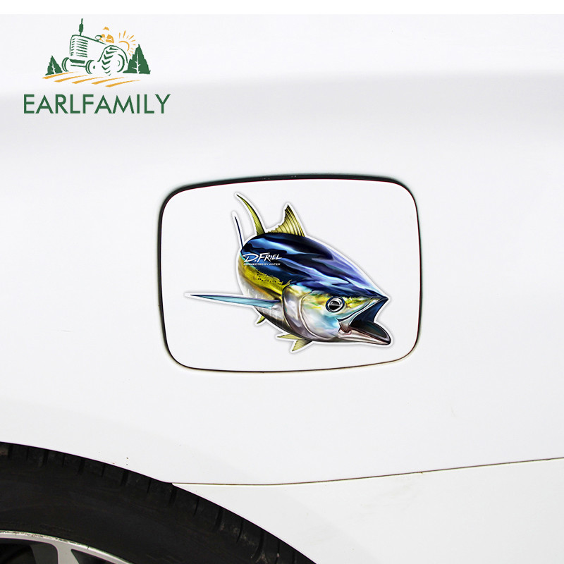 EARLFAMILY 13 cm Sárgaúszójú Tuna Fine Autómatricákhoz Vízálló matrica Autóstílus Vinyl anyag Karcálló JDM SUV RV-hez