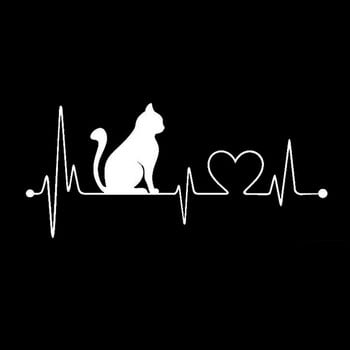 20*8.9CM Pet Cat Heartbeat Lifeline Vinyl Decal Creative Car Stickers Car Styling Truck Accessories Black/Silver S1-1446