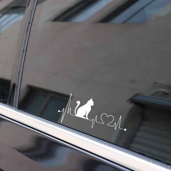 20*8.9CM Pet Cat Heartbeat Lifeline Vinyl Decal Creative Car Stickers Car Styling Truck Accessories Black/Silver S1-1446