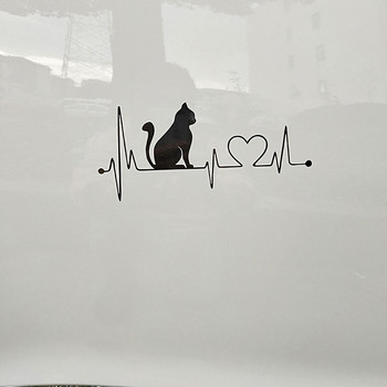 20*8.9CM Pet Cat Heartbeat Lifeline Vinyl Decal Creative Car Stickers Car Styling Truck Accessories Black/Silver S1-1446