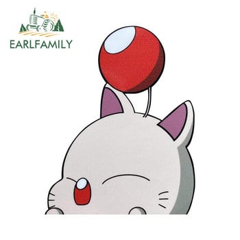 EARLFAMILY 13cm x 10cm Cartoon Moogle Peeker Стикер за кола Final Fantasy Mascot Chibi Big Head Decal Прозорец Декорация на автомобилна броня