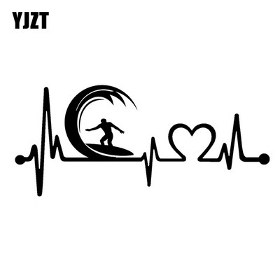 YJZT 17.5CMX7.6CM Surf Surfing Heartbeat Lifeline Vinil Autocolante pentru mașină Negru/argintiu