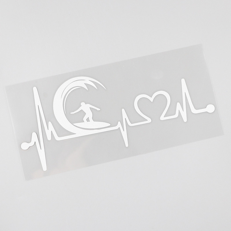 YJZT 17.5CMX7.6CM Szörf Szörf Heartbeat Lifeline vinil autómatricák fekete/ezüst