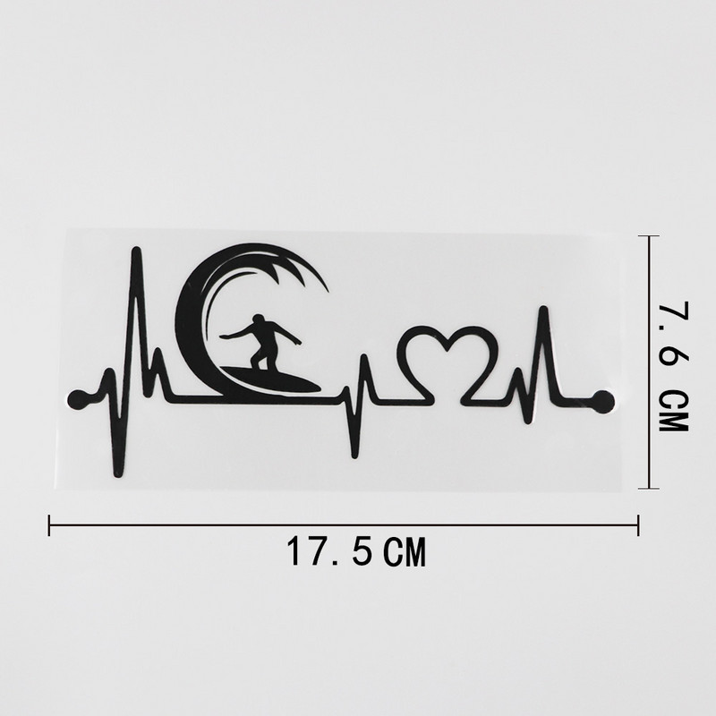 YJZT 17.5CMX7.6CM Szörf Szörf Heartbeat Lifeline vinil autómatricák fekete/ezüst