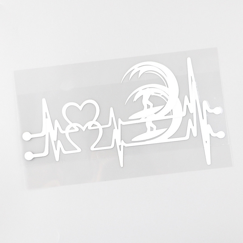 YJZT 17.5CMX7.6CM Szörf Szörf Heartbeat Lifeline vinil autómatricák fekete/ezüst