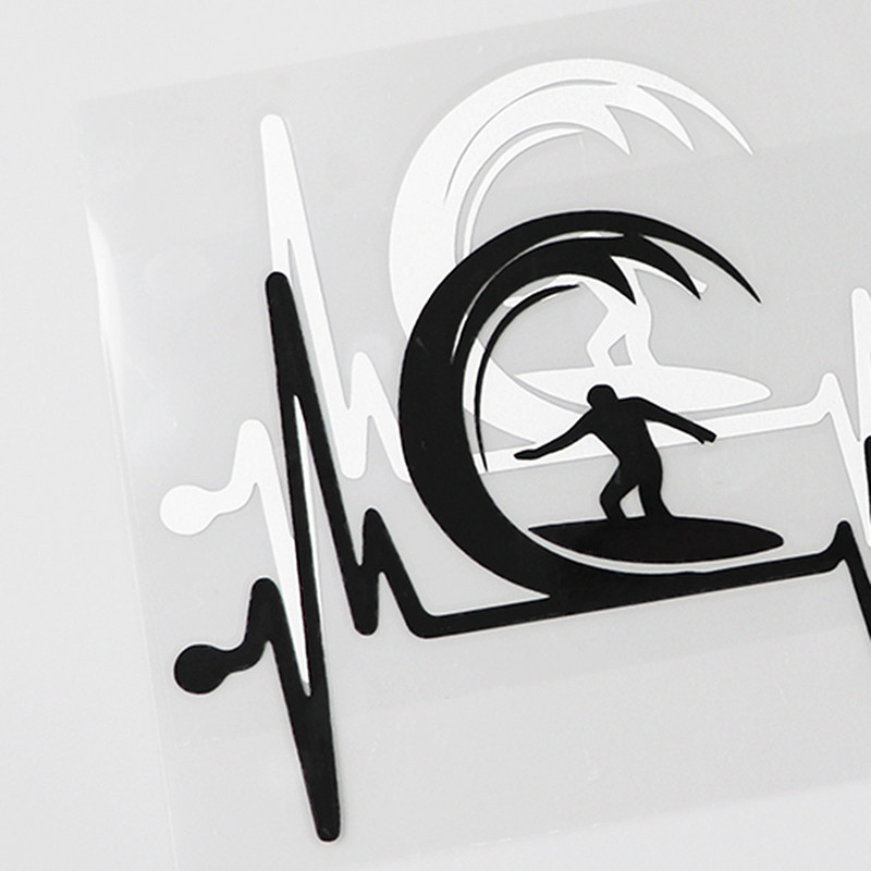 YJZT 17.5CMX7.6CM Szörf Szörf Heartbeat Lifeline vinil autómatricák fekete/ezüst