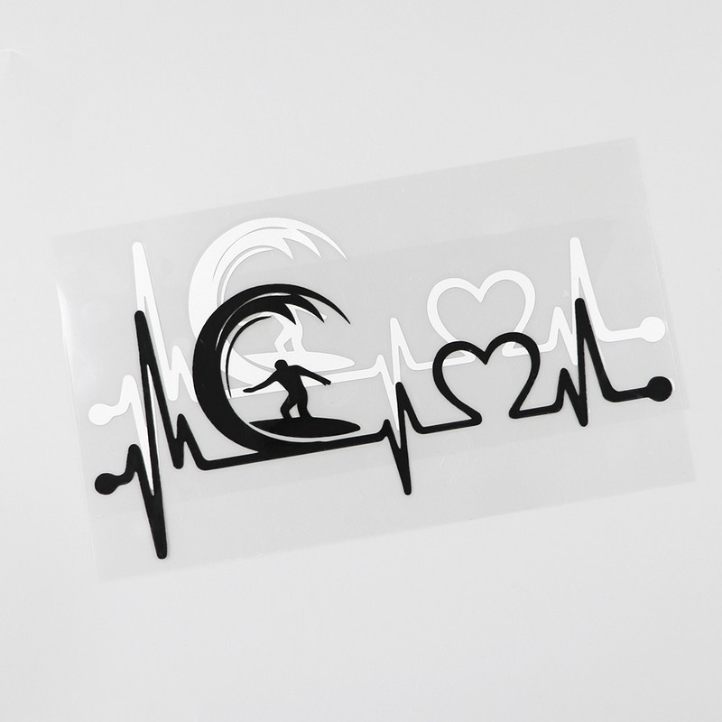 YJZT 17.5CMX7.6CM Szörf Szörf Heartbeat Lifeline vinil autómatricák fekete/ezüst