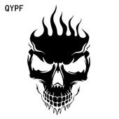 QYPF Coolest FLAMES Skull Decoration Αυτοκόλλητο αυτοκινήτου Μαύρο ασημί βινύλιο αξεσουάρ μοτοσυκλέτας Γραφικό C16-0182
