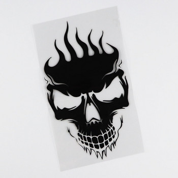 QYPF Coolest FLAMES Skull Decoration Αυτοκόλλητο αυτοκινήτου Μαύρο ασημί βινύλιο αξεσουάρ μοτοσυκλέτας Γραφικό C16-0182