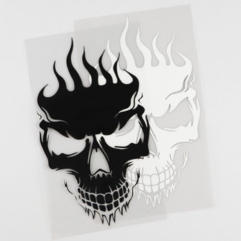 QYPF Coolest FLAMES Skull Decoration Αυτοκόλλητο αυτοκινήτου Μαύρο ασημί βινύλιο αξεσουάρ μοτοσυκλέτας Γραφικό C16-0182