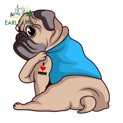 EARLFAMILY 13cm For Pug Dog Funny Αυτοκόλλητα Αυτοκινήτου Αδιάβροχα Αυτοκόλλητα Αξεσουάρ Αυτοκινήτων Αυτοκόλλητα Αυτοκινήτων Αυτοκόλλητα Μοτοσικλέτας Αντηλιακό για JDM SUV RV
