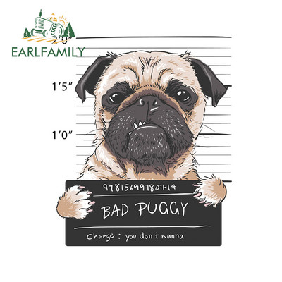 EARLFAMILY 13cm For Pug Dog Funny Αυτοκόλλητα Αυτοκινήτου Αδιάβροχα Αυτοκόλλητα Αξεσουάρ Αυτοκινήτων Αυτοκόλλητα Αυτοκινήτων Αυτοκόλλητα Μοτοσικλέτας Αντηλιακό για JDM SUV RV