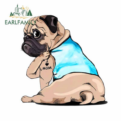EARLFAMILY 13cm For Pug Dog Funny Αυτοκόλλητα Αυτοκινήτου Αδιάβροχα Αυτοκόλλητα Αξεσουάρ Αυτοκινήτων Αυτοκόλλητα Αυτοκινήτων Αυτοκόλλητα Μοτοσικλέτας Αντηλιακό για JDM SUV RV