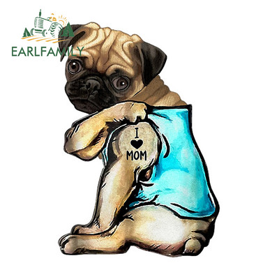 EARLFAMILY 13cm For Pug Dog Funny Αυτοκόλλητα Αυτοκινήτου Αδιάβροχα Αυτοκόλλητα Αξεσουάρ Αυτοκινήτων Αυτοκόλλητα Αυτοκινήτων Αυτοκόλλητα Μοτοσικλέτας Αντηλιακό για JDM SUV RV