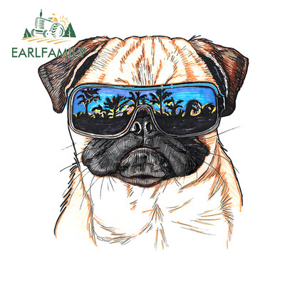EARLFAMILY 13cm For Pug Dog Funny Αυτοκόλλητα Αυτοκινήτου Αδιάβροχα Αυτοκόλλητα Αξεσουάρ Αυτοκινήτων Αυτοκόλλητα Αυτοκινήτων Αυτοκόλλητα Μοτοσικλέτας Αντηλιακό για JDM SUV RV