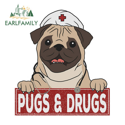 EARLFAMILY 13cm For Pug Dog Funny Αυτοκόλλητα Αυτοκινήτου Αδιάβροχα Αυτοκόλλητα Αξεσουάρ Αυτοκινήτων Αυτοκόλλητα Αυτοκινήτων Αυτοκόλλητα Μοτοσικλέτας Αντηλιακό για JDM SUV RV