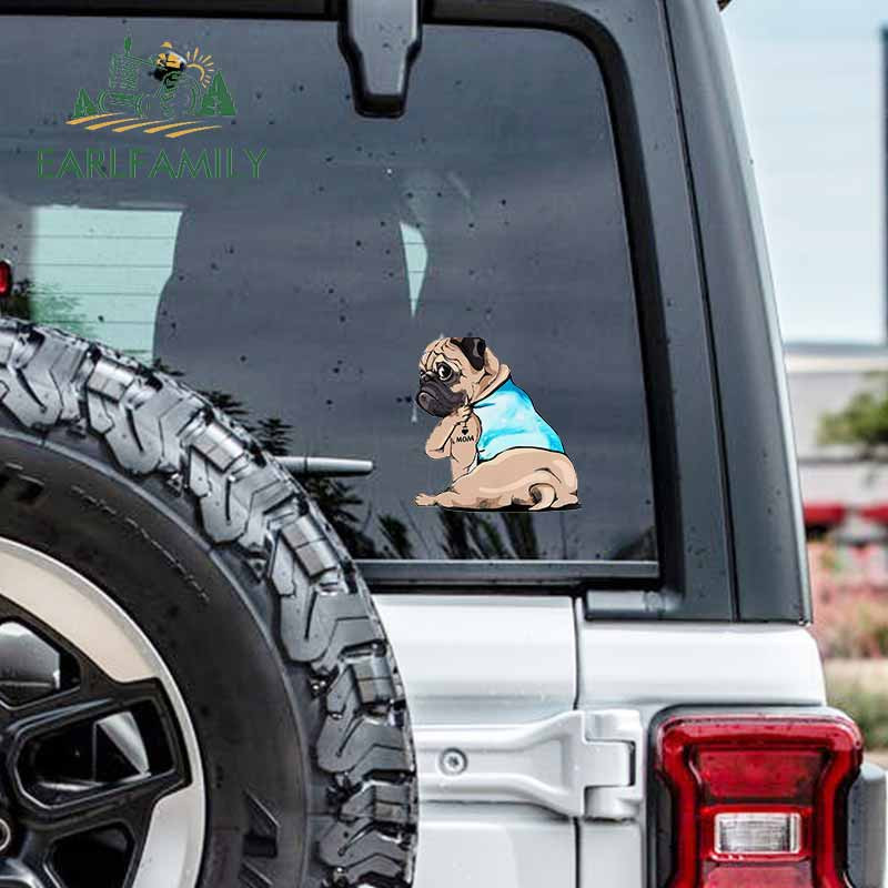 EARLFAMILY 13 cm Mopsz kutyához Vicces autómatricák Vízálló matricák Autós tartozékok Motorkerékpár matricák Fényvédő JDM SUV RV-hez