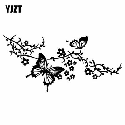 YJZT 18,8 CM * 9 CM Decor Art Vinil Autocolante pentru mașină Decal Floare Fluture Ornament Negru/ Argintiu C24-0349