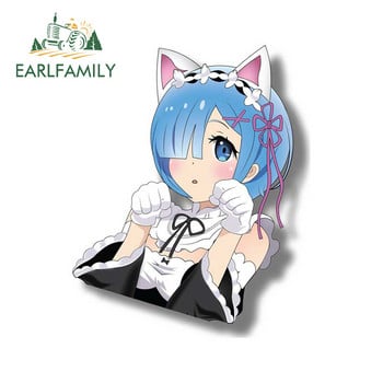 EARLFAMILY 13cm για δίδυμα με Blue Rem Ram Anime Peek Αυτοκόλλητα Αυτοκινήτου Κλιματιστικό Αυτοκόλλητα Αυτοκόλλητα Κλιματιστικό Αδιάβροχο Cartoon προστατευτικό πόρτας αυτοκινήτου