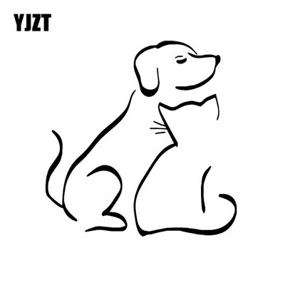 YJZT 14.5X14.9CM Interesant câine și pisică Vinyl Decal Autocolant pentru fereastră Decor Art Negru/Silver C24-1350