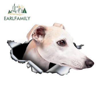 EARLFAMILY 13cm x 4,9cm Λευκό Whippet Αυτοκόλλητο Αυτοκινήτου Σκισμένο Μεταλλικό Αυτοκόλλητο Ανακλαστικά Αυτοκόλλητα Αδιάβροχα 3D Styling Αυτοκινήτου Αυτοκόλλητα κατοικίδιων σκύλων