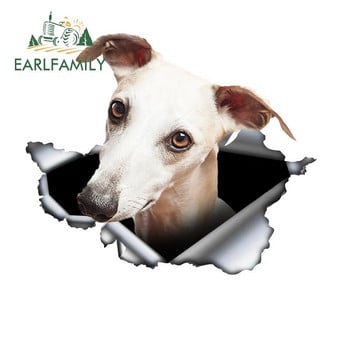 EARLFAMILY 13cm x 4,9cm Λευκό Whippet Αυτοκόλλητο Αυτοκινήτου Σκισμένο Μεταλλικό Αυτοκόλλητο Ανακλαστικά Αυτοκόλλητα Αδιάβροχα 3D Styling Αυτοκινήτου Αυτοκόλλητα κατοικίδιων σκύλων