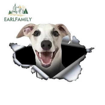 EARLFAMILY 13cm x 4,9cm Λευκό Whippet Αυτοκόλλητο Αυτοκινήτου Σκισμένο Μεταλλικό Αυτοκόλλητο Ανακλαστικά Αυτοκόλλητα Αδιάβροχα 3D Styling Αυτοκινήτου Αυτοκόλλητα κατοικίδιων σκύλων