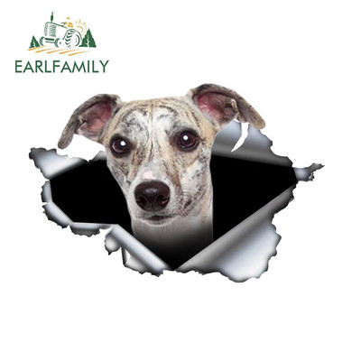 EARLFAMILY 13cm x 4,9cm Λευκό Whippet Αυτοκόλλητο Αυτοκινήτου Σκισμένο Μεταλλικό Αυτοκόλλητο Ανακλαστικά Αυτοκόλλητα Αδιάβροχα 3D Styling Αυτοκινήτου Αυτοκόλλητα κατοικίδιων σκύλων