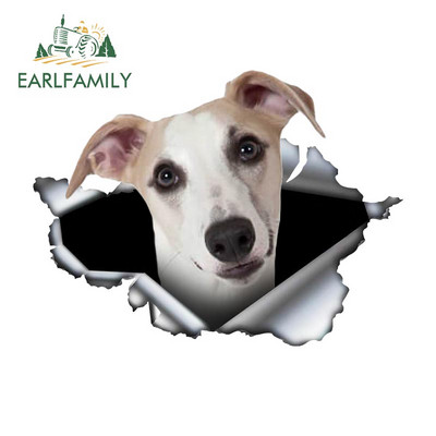 EARLFAMILY 13cm x 4,9cm Λευκό Whippet Αυτοκόλλητο Αυτοκινήτου Σκισμένο Μεταλλικό Αυτοκόλλητο Ανακλαστικά Αυτοκόλλητα Αδιάβροχα 3D Styling Αυτοκινήτου Αυτοκόλλητα κατοικίδιων σκύλων