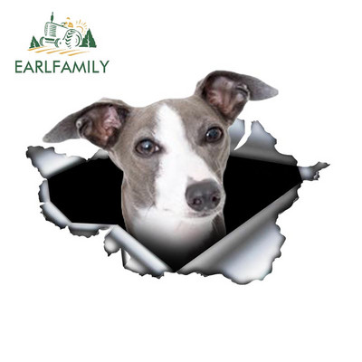 EARLFAMILY 13cm x 4,9cm Λευκό Whippet Αυτοκόλλητο Αυτοκινήτου Σκισμένο Μεταλλικό Αυτοκόλλητο Ανακλαστικά Αυτοκόλλητα Αδιάβροχα 3D Styling Αυτοκινήτου Αυτοκόλλητα κατοικίδιων σκύλων