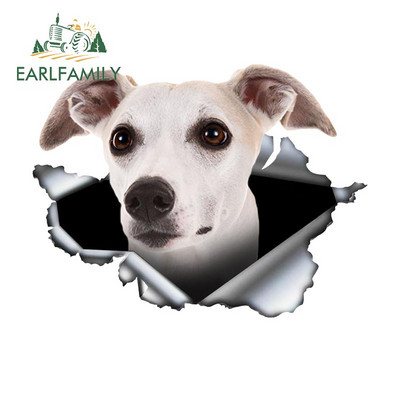 EARLFAMILY 13cm x 4,9cm Λευκό Whippet Αυτοκόλλητο Αυτοκινήτου Σκισμένο Μεταλλικό Αυτοκόλλητο Ανακλαστικά Αυτοκόλλητα Αδιάβροχα 3D Styling Αυτοκινήτου Αυτοκόλλητα κατοικίδιων σκύλων