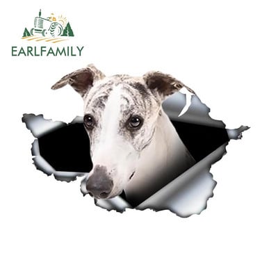 EARLFAMILY 13cm x 4,9cm Λευκό Whippet Αυτοκόλλητο Αυτοκινήτου Σκισμένο Μεταλλικό Αυτοκόλλητο Ανακλαστικά Αυτοκόλλητα Αδιάβροχα 3D Styling Αυτοκινήτου Αυτοκόλλητα κατοικίδιων σκύλων