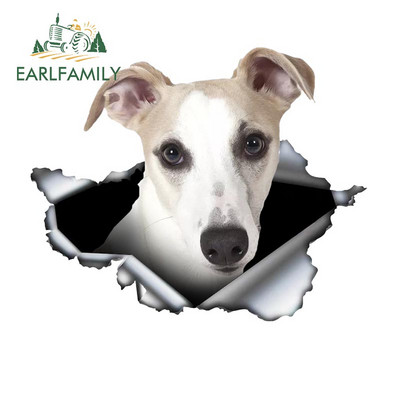 EARLFAMILY 13cm x 4,9cm Λευκό Whippet Αυτοκόλλητο Αυτοκινήτου Σκισμένο Μεταλλικό Αυτοκόλλητο Ανακλαστικά Αυτοκόλλητα Αδιάβροχα 3D Styling Αυτοκινήτου Αυτοκόλλητα κατοικίδιων σκύλων