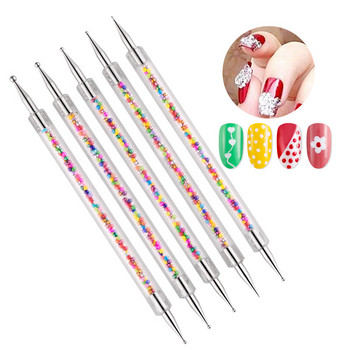 5 τμχ/Σετ Διπλής όψης DIY Nail Art Dotting Στυλό ακρυλικές πούλιες Λαβή για διακόσμηση κομμωτηρίου Στρας Picking Manicure Dot Tool