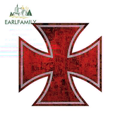EARLFAMILY 13cm x 13cm Car Styling 765Pro matrica 5" Rat Rod Red Iron Cross autómatrica Distressed Parts Gasser vízálló matrica