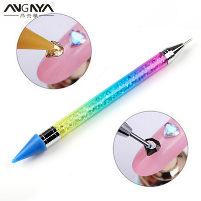 ANGNYA New Dual Heads Acrilic Metal Dotting Wax Pen Gradient Strass Culegere de pietre prețioase Culegere de cristale Nail Art Studs Dotter Tools