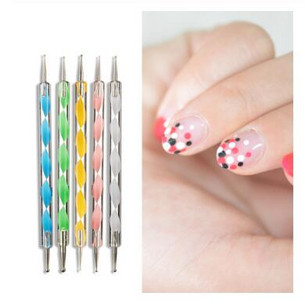5db Nail Art pöttyös toll strasszos kristály fogantyúval szilikon 14cm kétfejű Nails Art festék toll akril szobor ecset toll