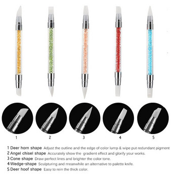5 τμχ στυλό με κουκκίδες Nail Art με λαβή κρυστάλλου στρας Σιλικόνη 14cm Dual-Head Nails Art Paint Στυλό ακρυλικό στυλό πινέλου γλυπτικής