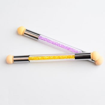 4 цвята Двойна гъба завършваща със страз стикер Дръжка Трансфер Sharp Gradient Blooming Design Sponge Pen Маникюр Art Tools