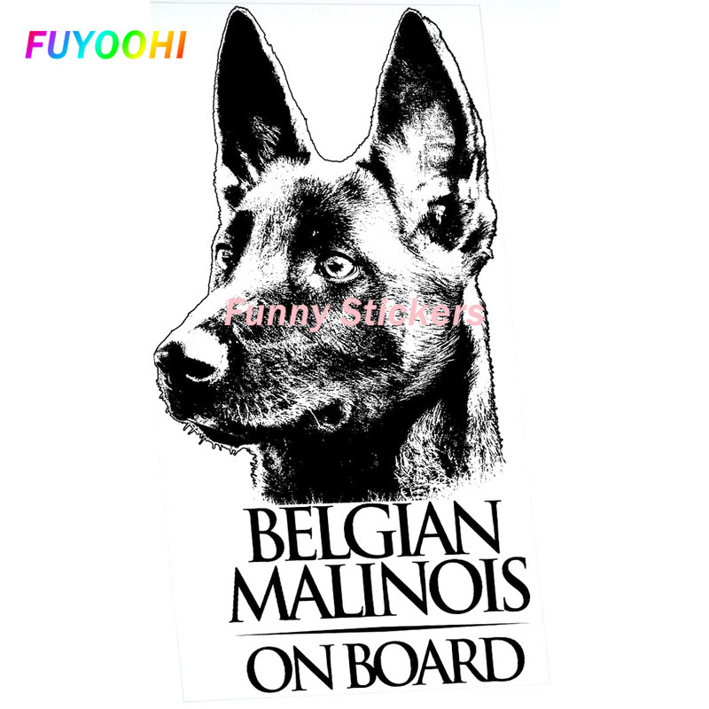 FUYOOHI Play matricák Belga malinois átlátszó vinyl matrica ablakhoz, mechelaar pásztorkutya jel művészeti matrica