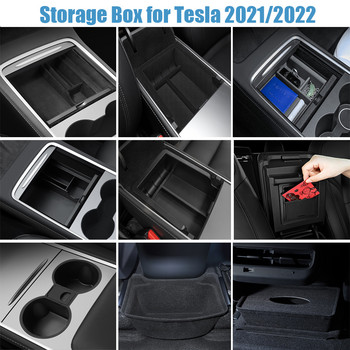 Кутия за съхранение на автомобил за Tesla Model 3 2021 Model Y 2022 Централен подлакътник Скрита кутия Държач за чаша Конзола Органайзер Кутия за кола Аксесоари