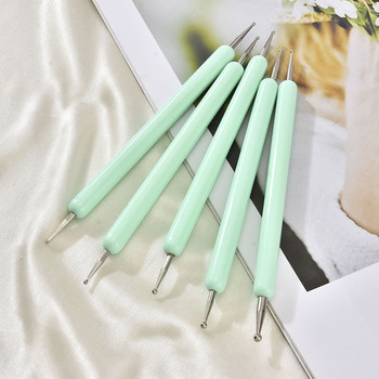 5 бр./компл. акрилна дръжка UV гел рисуване Nail Art Dotting Pen Hinestone Wood 2 Way Brush Salon Decoration Manicure Tools Kit