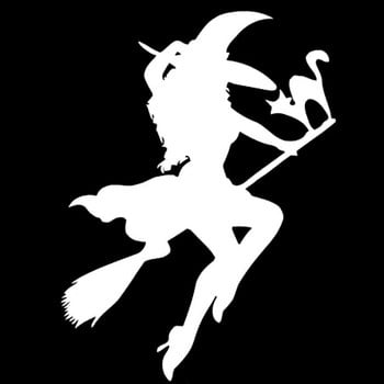 10,3cm*14cm Halloween Witch Flying On Broom Vinyl Decal Αυτοκόλλητο αυτοκινήτου Μαύρο/Ασημί αξεσουάρ S6-3987