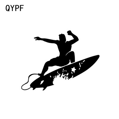 QYPF 14.1*10.9CM Забавна вълна за сърфиране Хавайски декор Стикер за кола Винилов силует Екстремно движение C16-0738