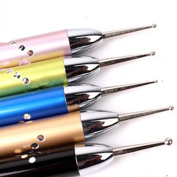 Σετ 5 τμχ UV Gel Painting Nail Art Dotting Pen Ακρυλική Λαβή Rhinestone Crystal 2 Way Πινέλο Διακόσμησης Σαλόνι Εργαλεία Μανικιούρ