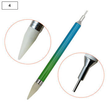 Писалка с апликатор от кристали, 4 бр. Химикалка за дизайн на нокти Двоен восъчен молив от неръждаема стомана Силиконова четка за нокти Инструмент за пуантилизъм