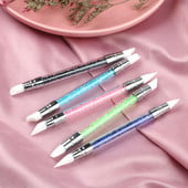 Kétvégű Nail Art szilikon szobor toll 3D faragás barkácsolás csillámpor manikűr festés pontozó ecset körömcsúcs eszköz