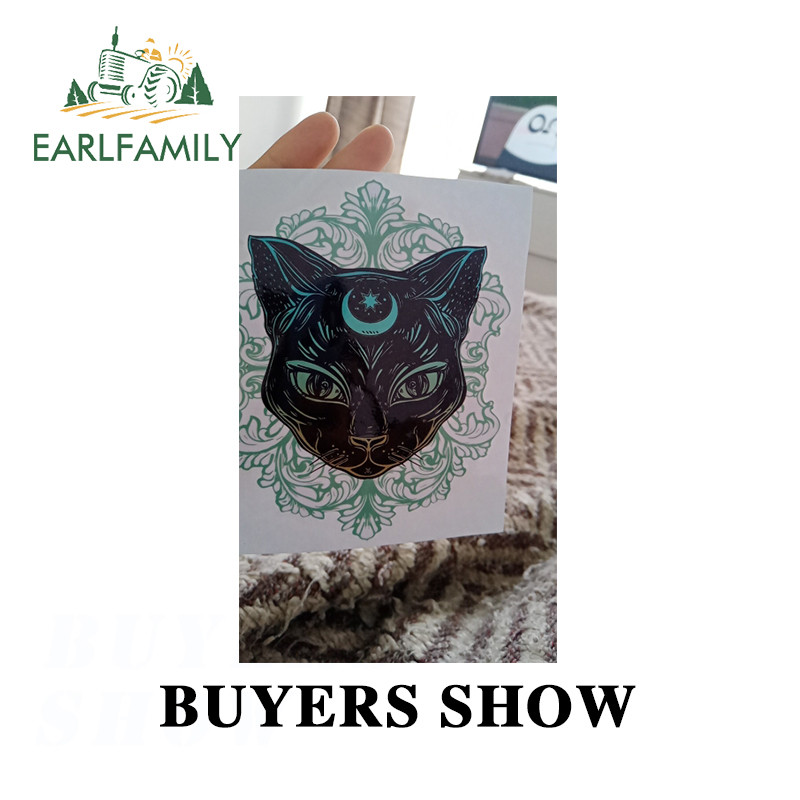 EARLFAMILY 13 cm x 10,5 cm a Mysterious Moon Cat autómatricákhoz Szélvédő Csomagtartó matrica Szélvédő légkondicionáló Vinyl autóburkolat